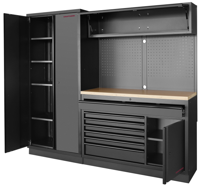 Preview: Werkstatteinrichtung Mobilio Black 2er Kombi breit mit Hochschrank 2-türig